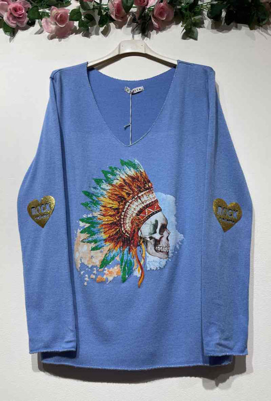NANA, Tee-shirt tête de sioux, ROCK, angora et laine