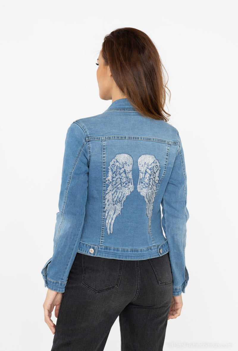 ANGEL, Veste en jean bleue , ailes d'ange au dos