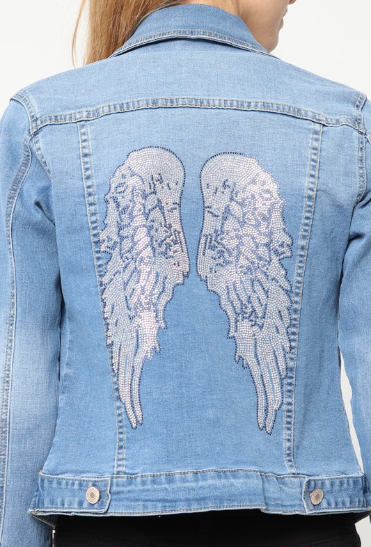 ANGEL, Veste en jean bleue , ailes d'ange au dos